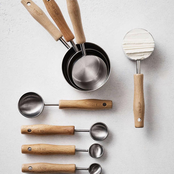 Beechwood and Stainless Steel Measuring Cups
