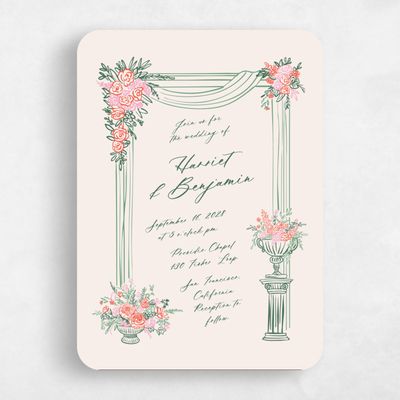 Green Rounded Wedding Invitation - Josette Portrait