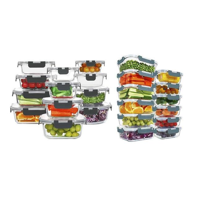 KOMUEE 24 Pieces Glass Food Storage Containers Set and [12 Packs, 34 oz & 13 oz] Glass Meal Prep Containers with Lids, BPA-Free and Airtight