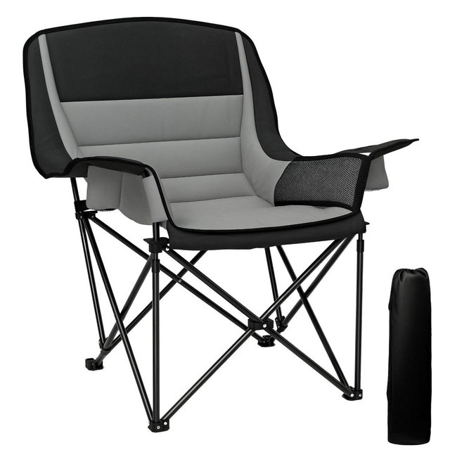 Outsunny Camping Chair for Adults, Portable Folding Camping Chair w/ Side Pockets, Cup Holders, Carry Bag for Backyard & Sports, Black and Gray