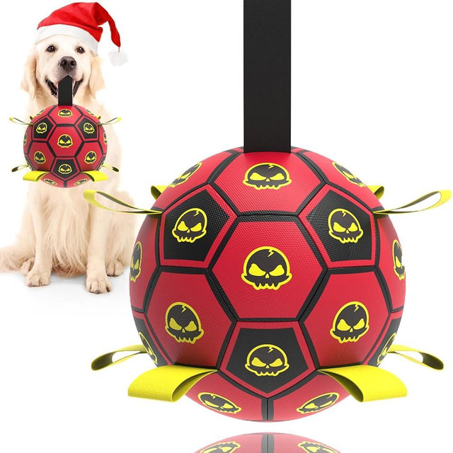 TBC PET Interactive Dog Toy Balls with 4 Layers, World Cup Dog Soccer Ball with Straps, Durable Dog Balls with Skull Pattern, Waterproof Advanced Football Pets, Indoor & Outdoor Use(6 Inch)