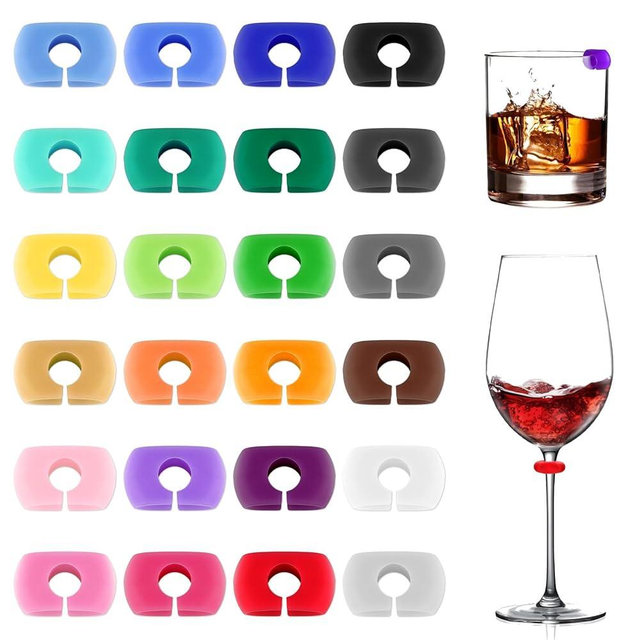 24PCS Wine Glass Charms, Drink Markers Tags, Silicone Wine Charms for Stem Glasses, Multicolored Drink Identifiers Tags for Cup, Beer Bottle, Mug, Jar, Cocktail Glass Bar Weddings Birthday Party