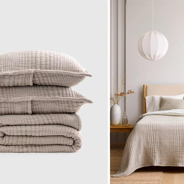 Organic Cotton Channel Stitch Coverlet Set - Taupe