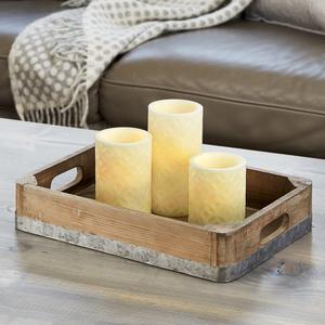 Flameless Pillar Candles with Remote, Ivory Carved Wax Candle Set with Warm White LEDs, Set of 3 - Batteries Included