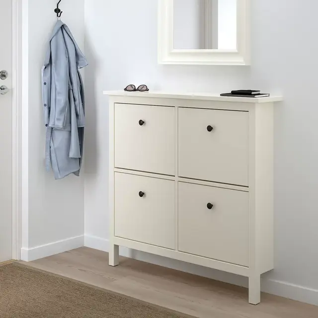 HEMNES Shoe cabinet with 4 compartments, white42 1/8x8 5/8x39 3/4 "