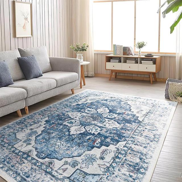 BESTSWEETIE Area Rug 8x10 Rugs for Living Room 8x10 Area Rugs Area Rugs 8x10 Living Room Rug Washable Rugs 8x10 Vintage Rug for Bedroom Living Room Indoor, Blue