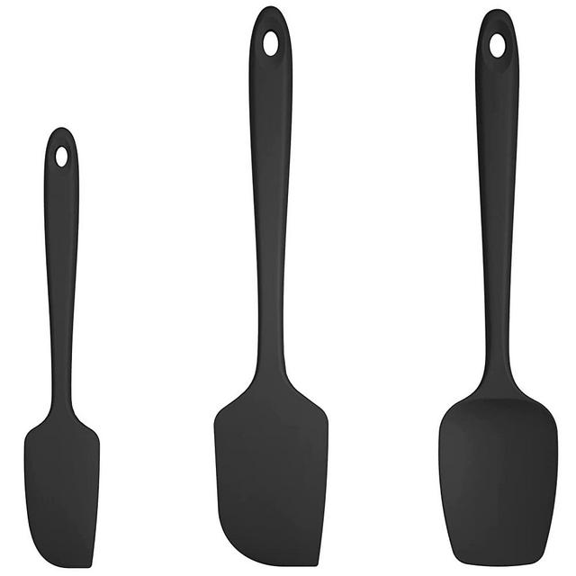 U-Taste Silicone Spatula Set, 600ºF High Heat Resistant, Seamless BPA-Free Flexible Rubber Kitchen Cooking Mixing Baking Scraper for Nonstick Cookware Set of 3 (Black)