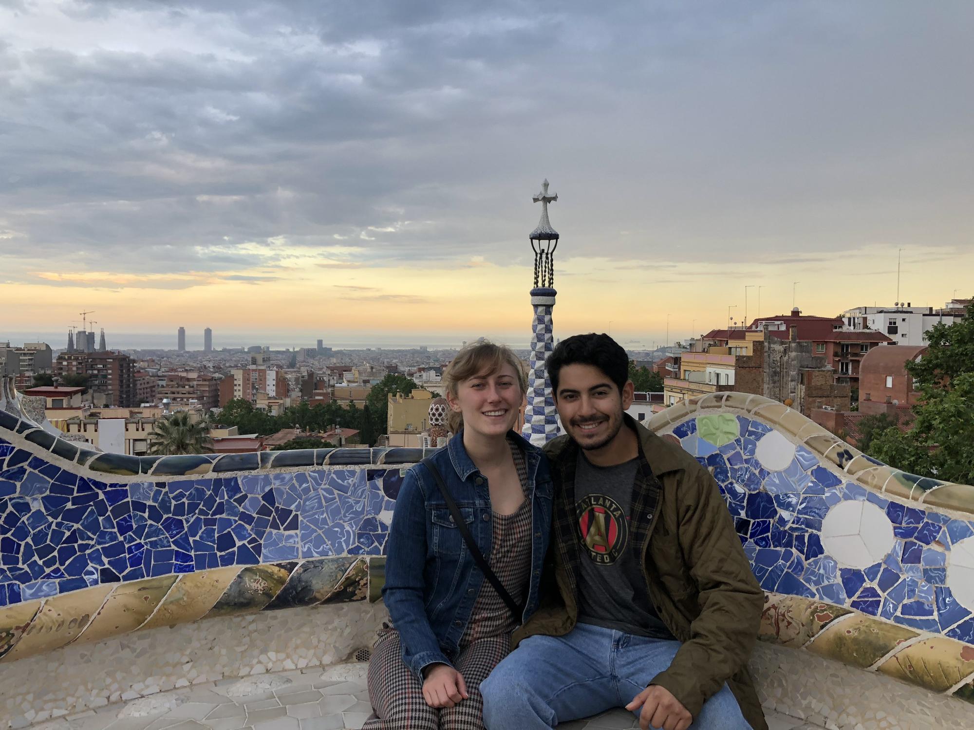 Mallory and Esteban in Park Güell in Barcelona, Spain