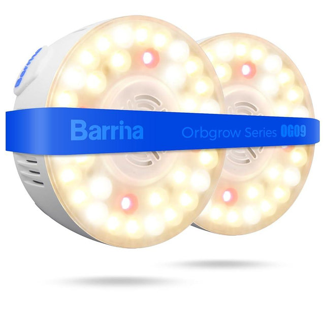 Barrina Orbgrow OG09 Puck LED Grow Light with 660nm Red LEDs, 18W(2 x 9W, 270 Watt Equiv), Plant Lights for Indoor Plants Full Spectrum, Magnetic & Linkable, Small Grow lamp for Plant Shelf, 2 Packs