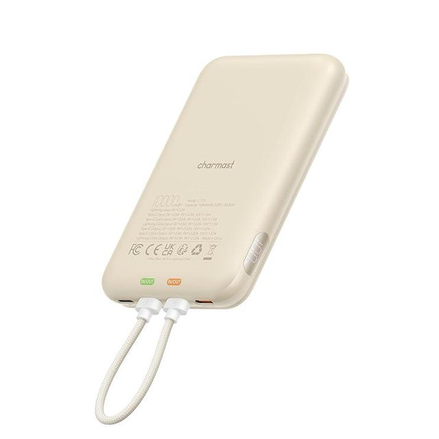 Charmast 10000mAh Wired Portable Charger, 20W Fast Charging Slim Power Bank with Removable Cable for iPhone & Android, Hand-Free Battery Pack with Digital Display for Short Travel (No-Wireless)
