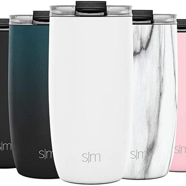 Simple Modern 16oz Voyager Travel Mug Tumbler w/Clear Flip Lid & Straw - Coffee Cup Vacuum Insulated Flask 18/8 Stainless Steel Hydro Water Bottle -Winter White