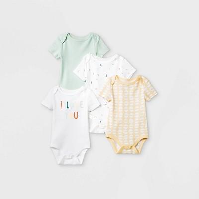 Baby 4pk 'ABC' Short Sleeve Bodysuit - Cloud Island™ Mint/Yellow/White