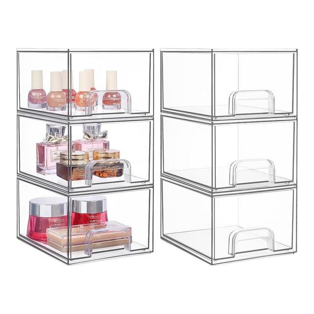 Vtopmart 6 Pack Stackable Makeup Organizer Storage Drawers, 4.4'' Tall Acrylic Bathroom Organizers，Clear Plastic Storage Bins For Vanity, Undersink, Kitchen Cabinets, Pantry Organization and Storage