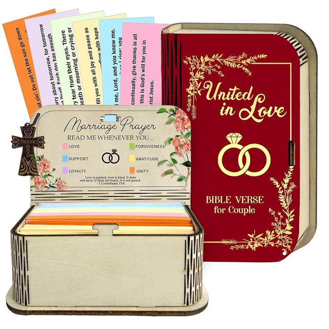 NETHOMEWOODS Marriage Bible Verse Box – 150 Prayer Cards, Christian Wedding Gift for Couples Mom Dad, Inspirational Scriptures, Housewarming Gifts