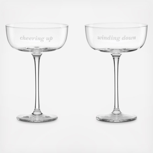 Winding Down & Cheering Up Novelty Coupe Glasses