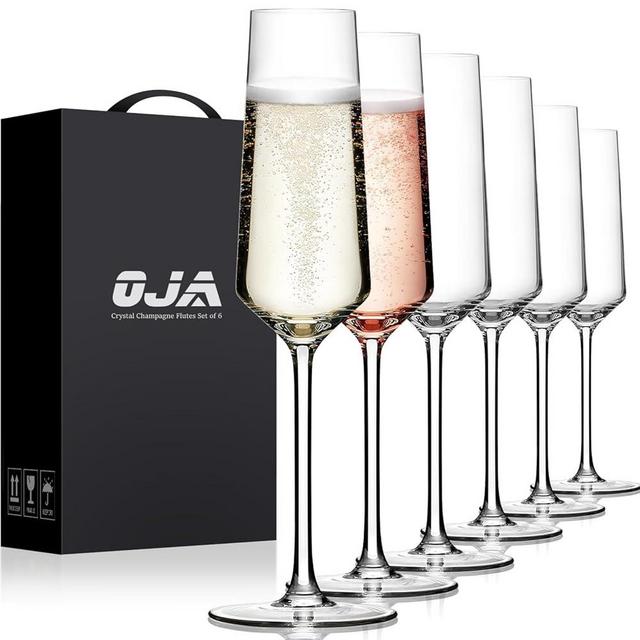 OJA Champagne Flutes Glass Set of 6, Crystal 7oz Champagne Glasses for Prosecco,Sparkling Wine, Mimosa, Ideal for Weddings, Anniversaries, Birthday, Christmas