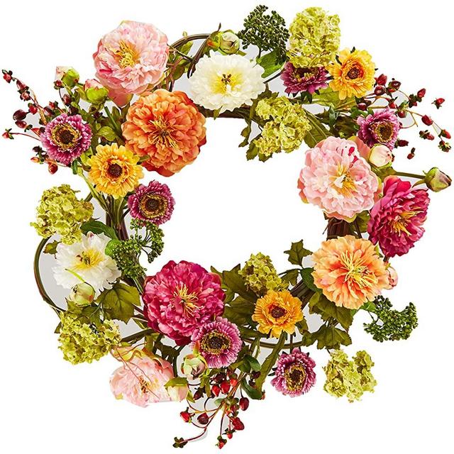 Nearly Natural 24in. Peony Wreath, 24 inches round, Mixed
