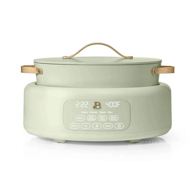 Beautiful 10-in-1 Electric Multi-Cooker, 6-QT Capacity, 7 Preset Functions, Saute, Slow Cook, Braise, Steam, Dishwasher Safe, Oven Safe, Durable Stainless Steel Handles (Sage Green)