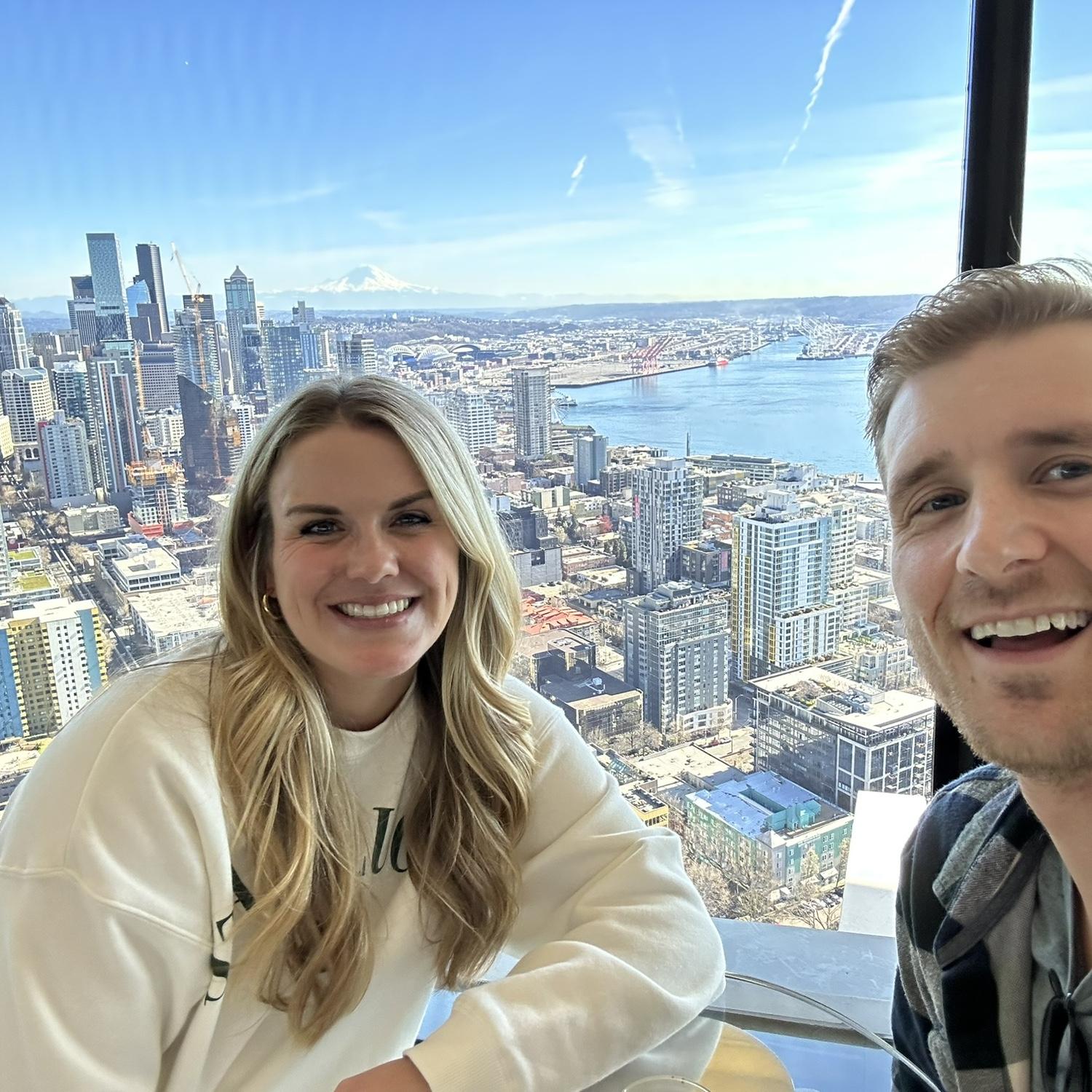 March 17, 2024 - The view from the top of the Space Needle in Seattle. Peep Mt. Rainier in the distance.