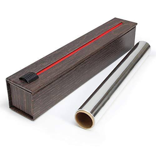 ChicWrap Wood Grain Foil Dispenser with 12" x 30' Roll of Professional Aluminum Foil - Reusable Dispenser with Slide Cutter