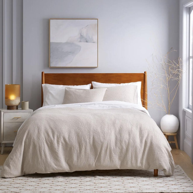 Organic Luxe Honeycomb Duvet Cover Set - Sand, Full/Queen