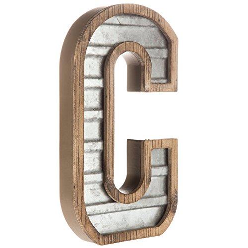 XXL 14" Galvanized Metal and Wood Industrial Home and Business Wall Letters Monogram Letter C