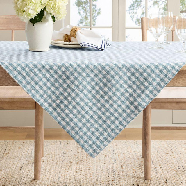 Baxter Gingham Cotton Table Throw, 50x50" - Chambray