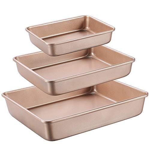 Joho Deep Baking Pans Nonstick Set, Cookie Sheet Baking Sheet Pan, Bakeware Rectangle Cake Pan for Oven, 3 Piece, Gold