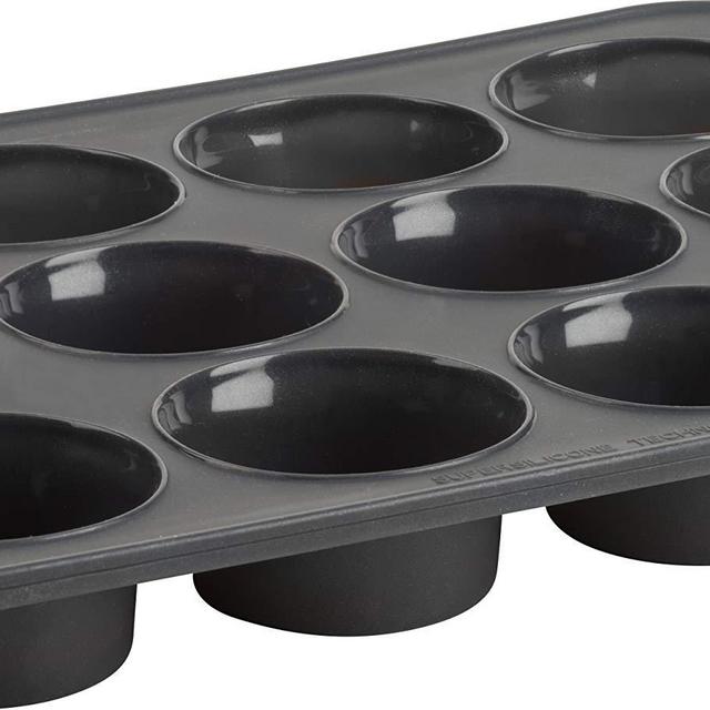 Trudeau Structured Silicone Muffin Pan, 12 Cup, Grey/Mint