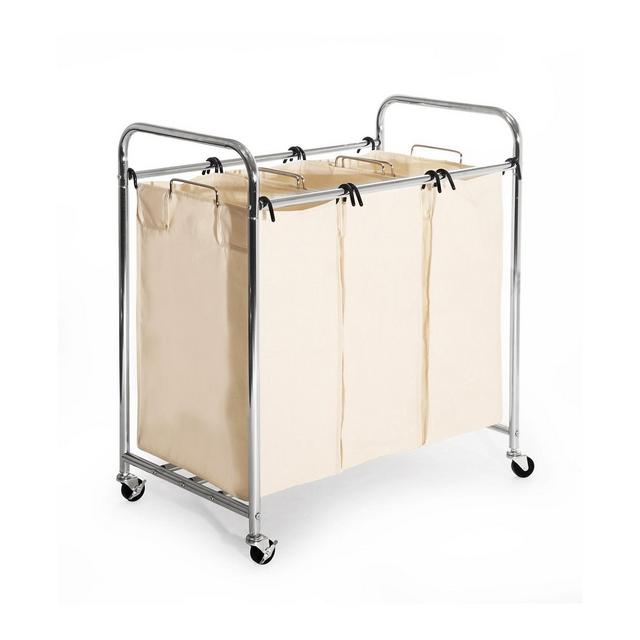Seville Classics Mobile 3-Bag Heavy-Duty Laundry Hamper Sorter Cart