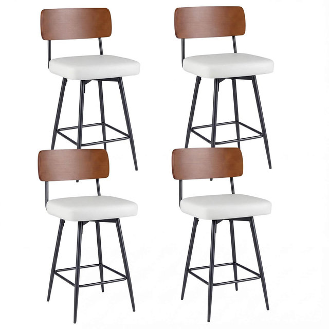 Costway 27” Padded Counter Barstools Set of 4 with Wooden Backrest & Metal Legs, Footrest White