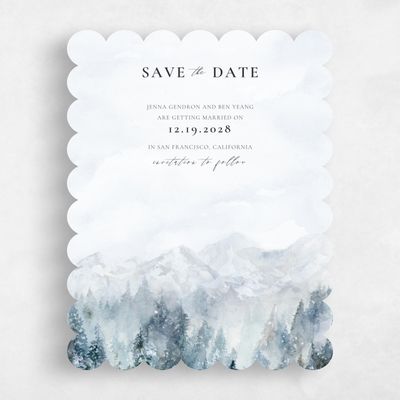 Grey Scalloped Wedding Save the Date - Avalon Portrait