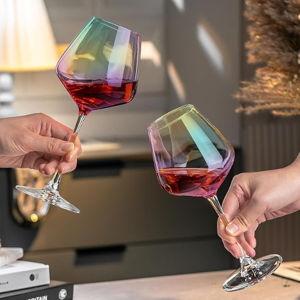 PTSTING Wine Glasses Iridescent Wine Glass 15.5oz Red Wine Glasses Set of 4 Burgundy Wine Glass for Wine Tasting, Wedding Gift, Anniversary, Christmas, Birthday