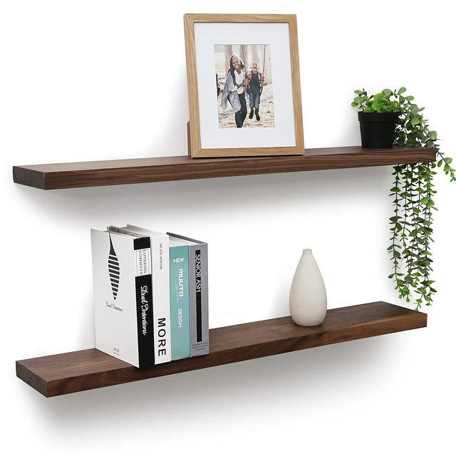 Axeman 36 Inch Solid Walnut Wood Floating Shelves Set of 2, Wooden Wall Mounted Shelves for Home Decor, Floating Wall Shelves for Bathroom Living Room Bedroom, Walnut Without Groove