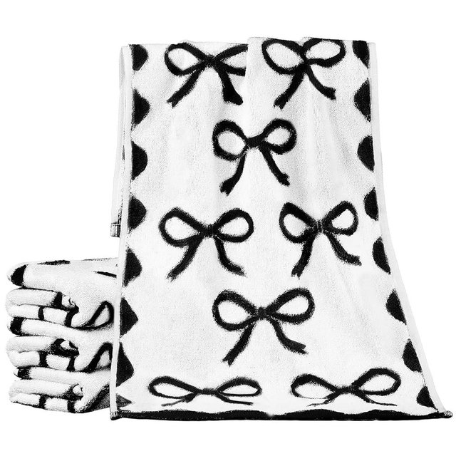 SmoothNovelty 4 Pcs Black Bow Hand Towels for Bathroom 13 x 29'' Soft 100% Cotton Coquette Face Towel Kitchen Decor Absorbent Preppy Bathroom Decor Bridal Shower Wedding Gift