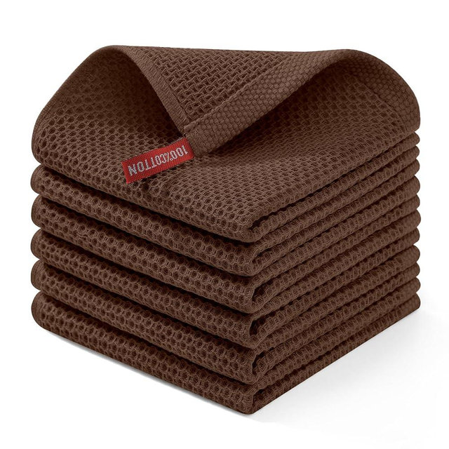 Homaxy 100% Cotton Waffle Weave Kitchen Dish Cloths, Ultra Soft Absorbent Quick Drying Dish Towels, 12 x 12 Inches, 6-Pack, Coffee