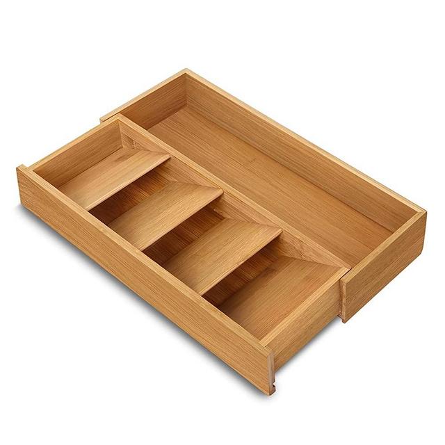 Kitchen Drawer Organizer JSVER Bamboo Expandable Drawer Organizer for Utensils Holder, Adjustable Cutlery Tray, Wood Drawer Dividers Organizer for Silverware, Flatware, Knives in Kitchen