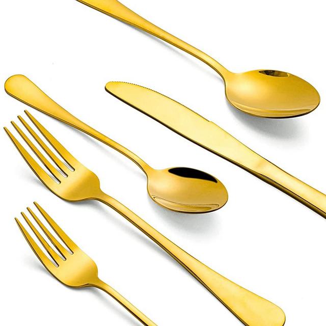 Gold Silverware Set, 40 Pieces Golden Flatware Set with Gift Package for Wedding Housewarming , Anti-rust Stainless Steel Gold Cutlery Set Utensils Including Fork Spoon and Knife