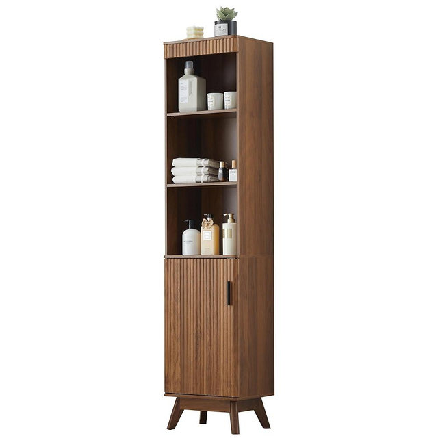 Bifins 68" Tall Bathroom Storage Cabinet,Narrow Fluted Tower Cabinet with Door and Shelves,Slim Space Saving Storage Unit for Bathroom Kitchen Living Room (Walnut, 11.8”D x 15.75”W x 68”H)