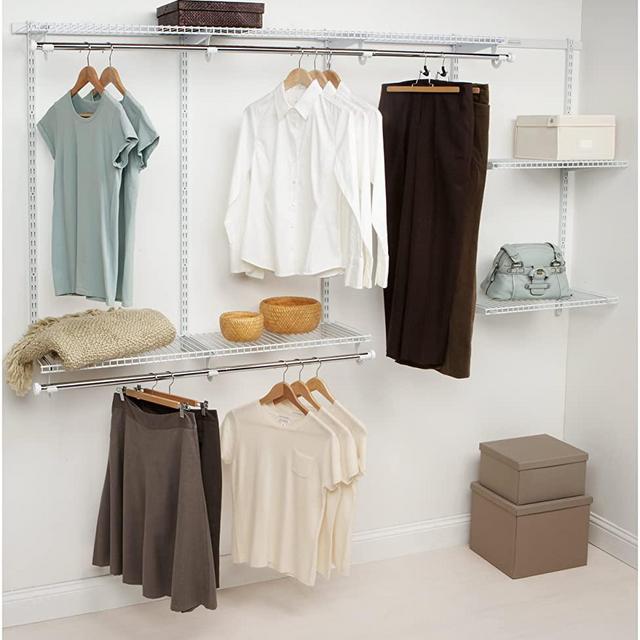 Rubbermaid Configurations Deluxe Closet Kit, Titanium, 4-8 Ft., Wire Shelving Kit with Expandable Shelving and Telescoping Rods, Custom Closet Organization System, Easy Installation