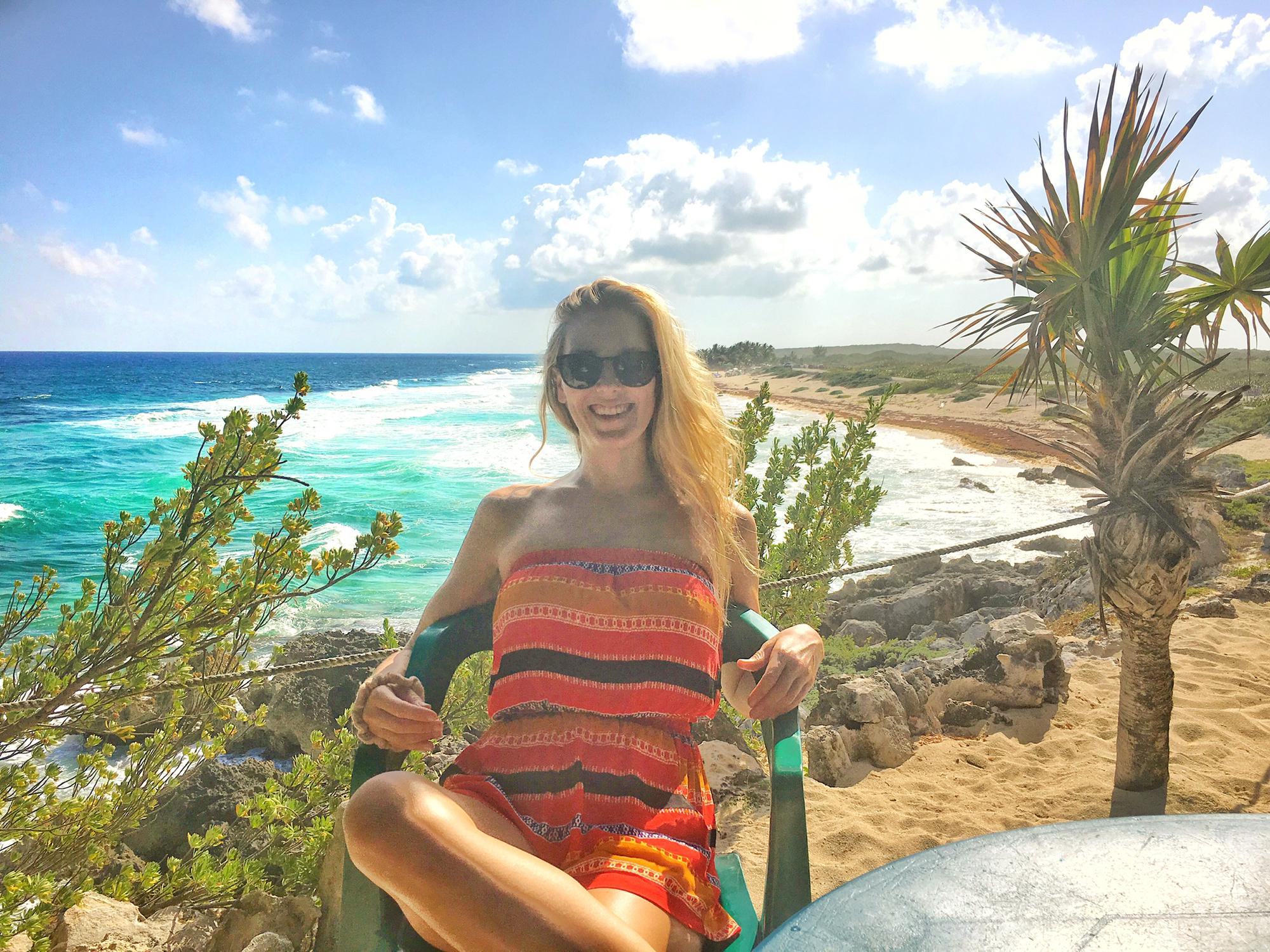 Kelly enjoying the view from one of our favorite restaurants Coconuts on the East “Wild” side of Cozumel