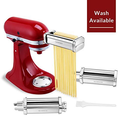 3 Piece Wash Available Pasta Roller and Cutter Attachment Set for KitchenAid Mixers Stainless Steel Sheet Roller, Spaghetti and Fettuccine Cutters, Cleaning Brush - 8 Thickness Settings