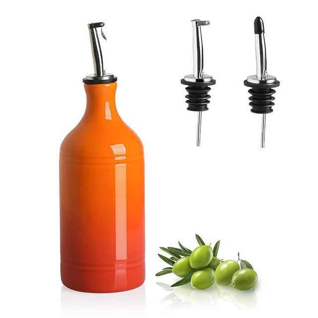 Sweejar Ceramic Olive Oil Dispenser Bottle, Opaque Oil Cruet Protects Oil to Reduce Oxidation, Suitable for Storage Oil,Vinegar,Coffee Syrups & Other Liquids, Pack of 1, 15.5 Fl Oz(Gradient Orange)