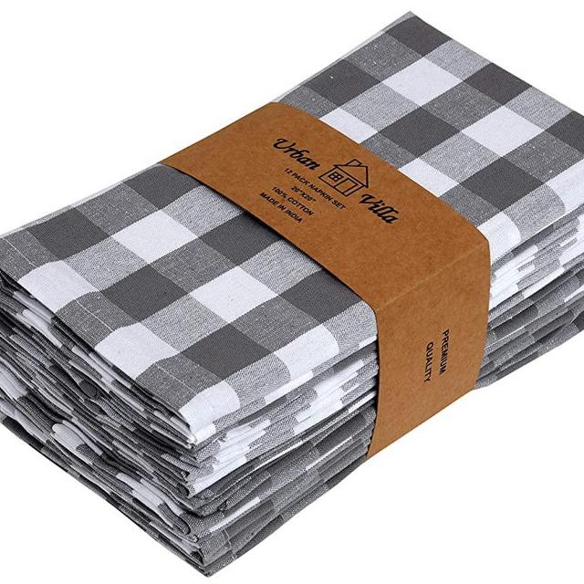 Urban Villa Dinner Napkins, Everyday Use,Premium Quality,100% Cotton, Set of 12, Size 20X20 Inch, Grey/White Oversized Cloth Napkins with Mitered Corners, Ultra Soft, Durable Hotel Quality
