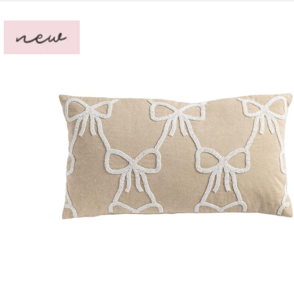 Lumbar Beaded Bow Pillow