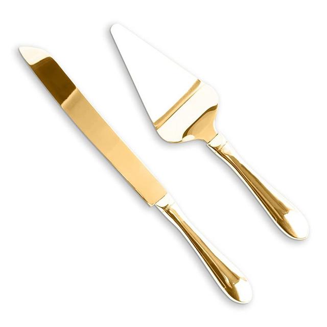 Gold Stainless Steel Cake Serving Set - Cake Knife and Server - Cake Serving Set With Serrated Blade for Easier Cutting - Holidays, Birthdays, Wedding, Anniversary