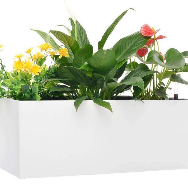 Rectangle Self Watering Planter Pots 7.5''x 20 Inch with 10 Quarts Coco Soil Indoor Outdoor Home Garden Modern Decorative Planter Pot for All House Plants Flowers Herbs (1, White(7.5''x20''))