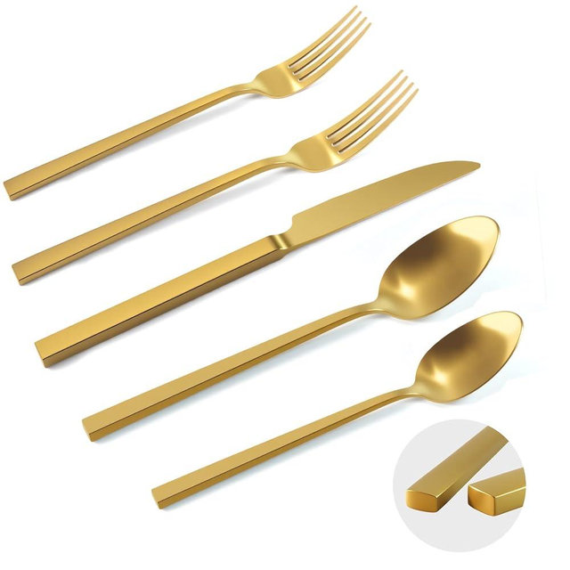 SILWELL Gold Silverware Set 60-Piece 18/10 Stainless Steel Cutlery Matte Polished Cuboid Handle Flatware Sets Service for 12