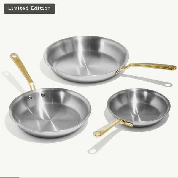 Stainless Clad Frying Pan Set, Antique Brass