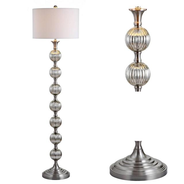 60.5" Glass/Metal Oslo Floor Lamp (Includes LED Light Bulb)Silver - JONATHAN Y